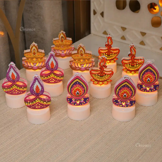 Printed Metal LED Tealight Candle – Pack of 12