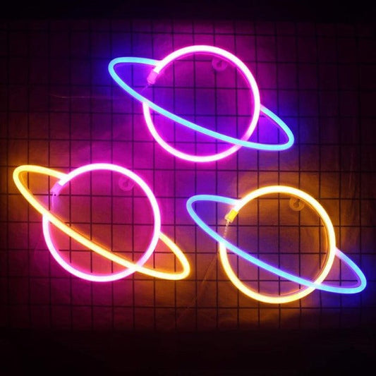Saturn Neon Sign Wall Hanging Light | Battery & USB Operated