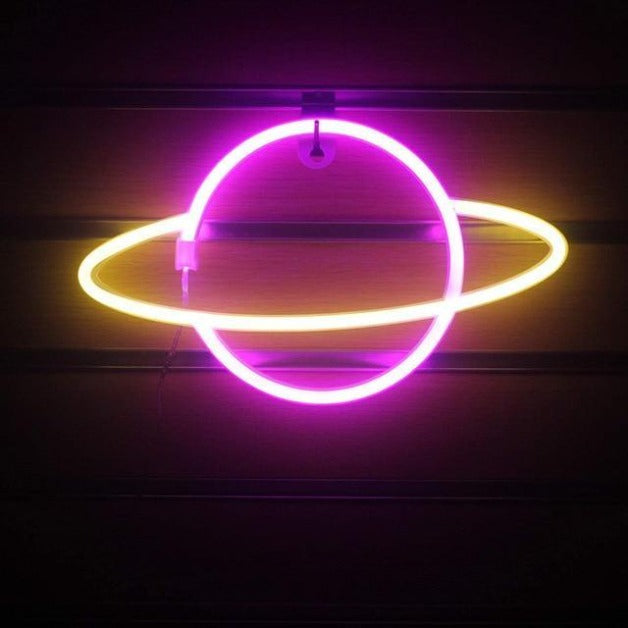 Saturn Neon Sign Wall Hanging Light | Battery & USB Operated