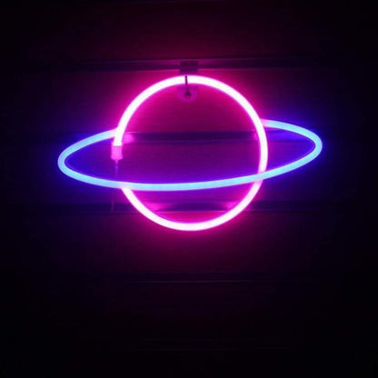 Saturn Neon Sign Wall Hanging Light | Battery & USB Operated
