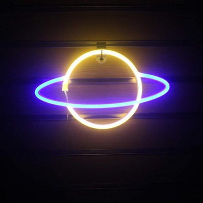 Saturn Neon Sign Wall Hanging Light | Battery & USB Operated