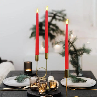 LED Long Pole Flameless Flickering Taper Candles - Battery Operated | Warm White