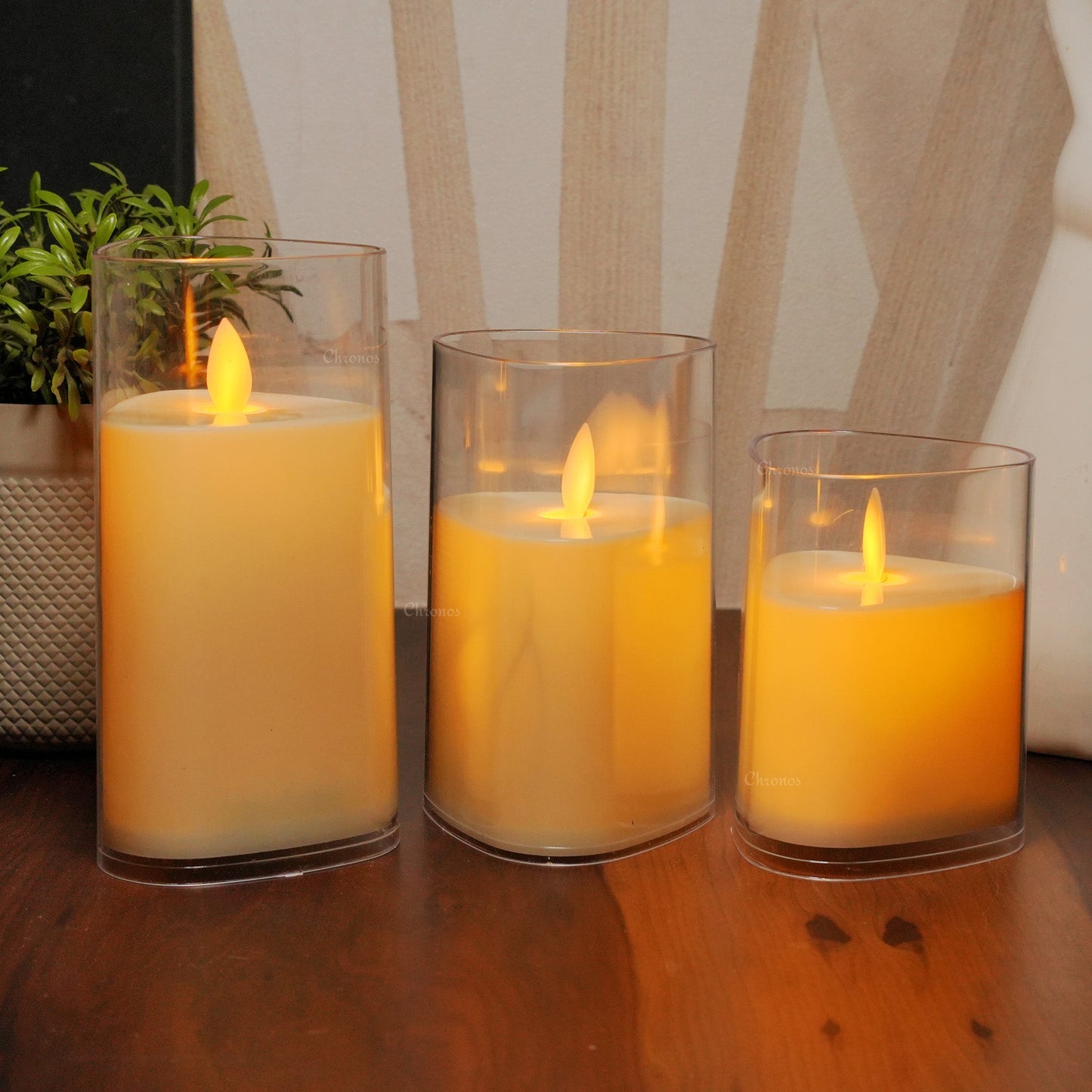 Acrylic Glass LED Moving Flame Pillar Candle - Triangular Shape