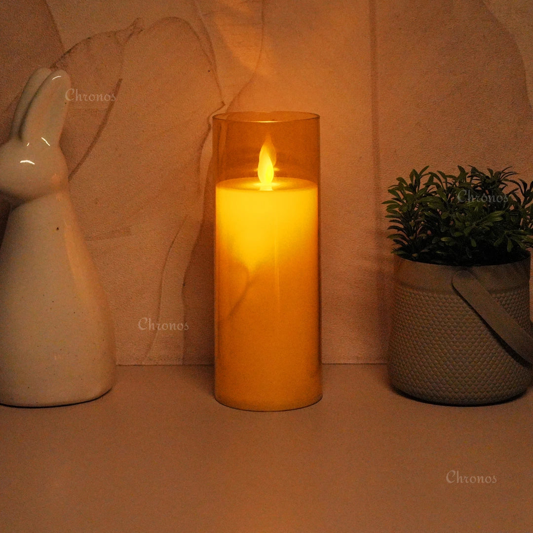 Acrylic Golden Glass LED Moving Flame Pillar Candle