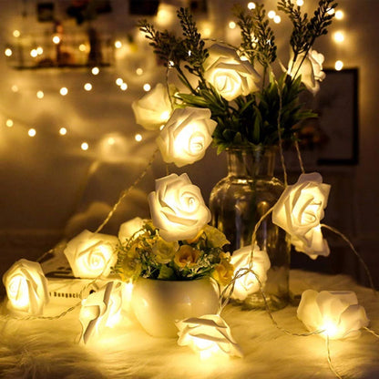 Rose String Lights - 3AA Battery + USB Operated | White | Diwali Decoration