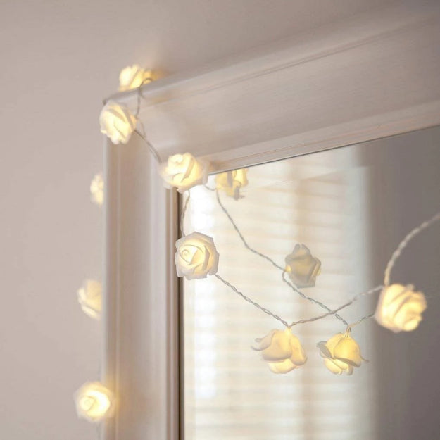 Rose String Lights - 3AA Battery + USB Operated | White | Diwali Decoration