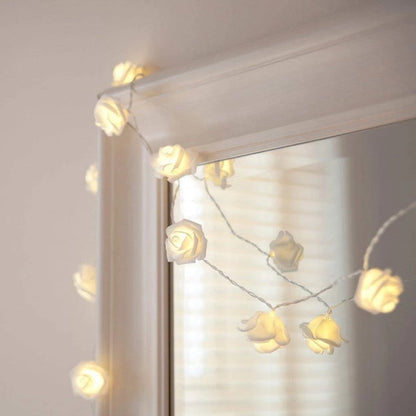 Rose String Lights - 3AA Battery + USB Operated | White | Diwali Decoration