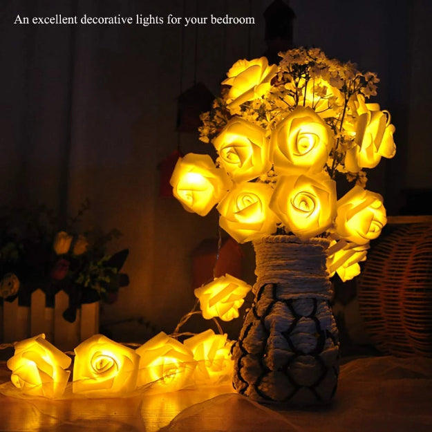 Rose String Lights - 3AA Battery + USB Operated | White | Diwali Decoration