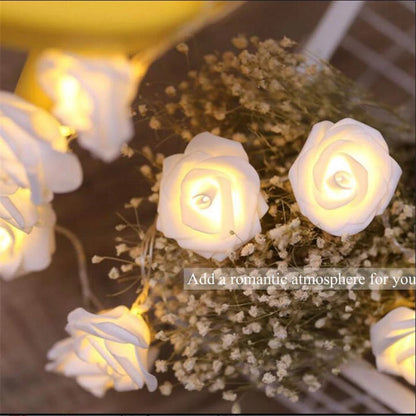 Rose String Lights - 3AA Battery + USB Operated | White | Diwali Decoration