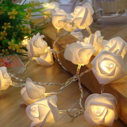Rose String Lights - 3AA Battery + USB Operated | White | Diwali Decoration
