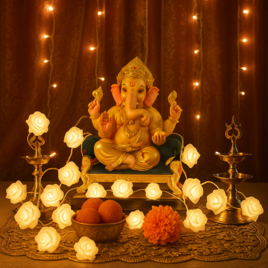 Rose String Lights - 3AA Battery + USB Operated | White | Diwali Decoration