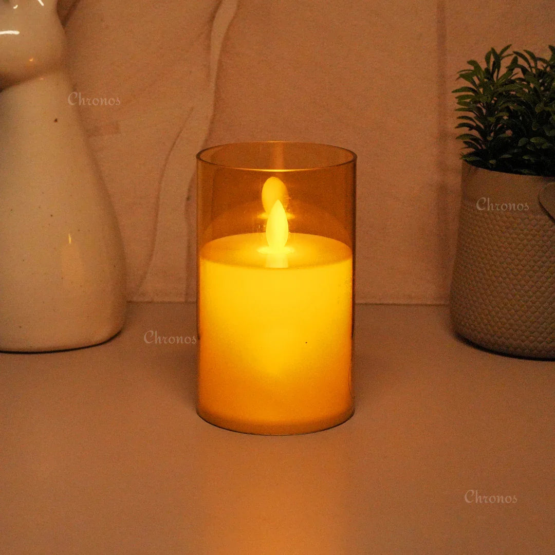 Acrylic Golden Glass LED Moving Flame Pillar Candle