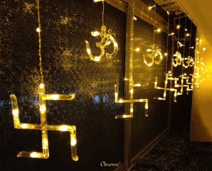 OM Swastik Curtain Lights | Yellow LED – Diwali Decorative Lights