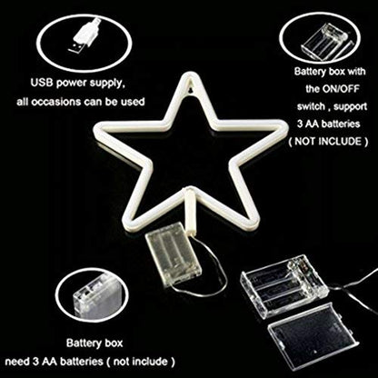 Star (Warm White) Neon Sign Light | Battery & USB Operated
