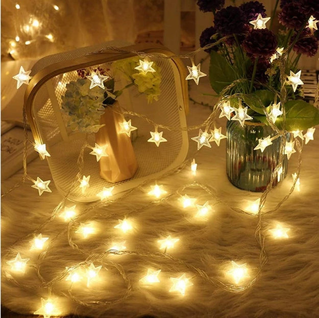 Star String Lights - 3AA Battery + USB Operated | Warm White LED