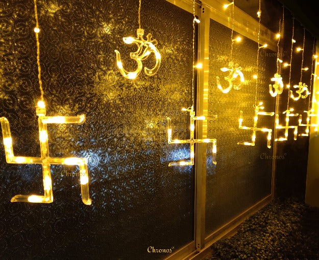 OM Swastik Curtain Lights | Yellow LED – Diwali Decorative Lights