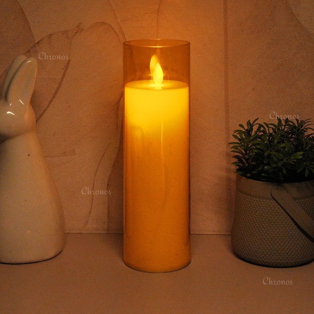 Acrylic Golden Glass LED Moving Flame Pillar Candle