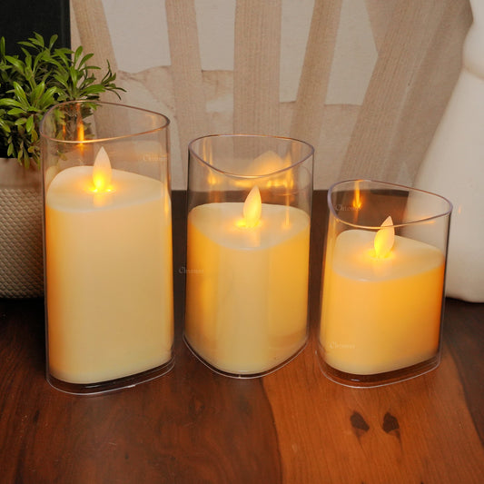 Acrylic Glass LED Moving Flame Pillar Candle - Triangular Shape