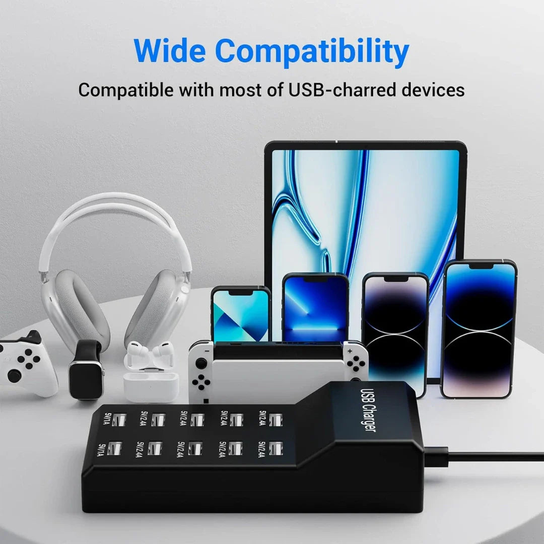 USB Charging Station – 10-Port, 50W | Fast Multi-Device Desktop Charger | Smart IC Technology
