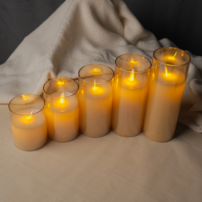 Battery Operated Flameless LED Pillar Candles Pack of 3 - Moving Flame, 10 Key Remote & Timer Controlled
