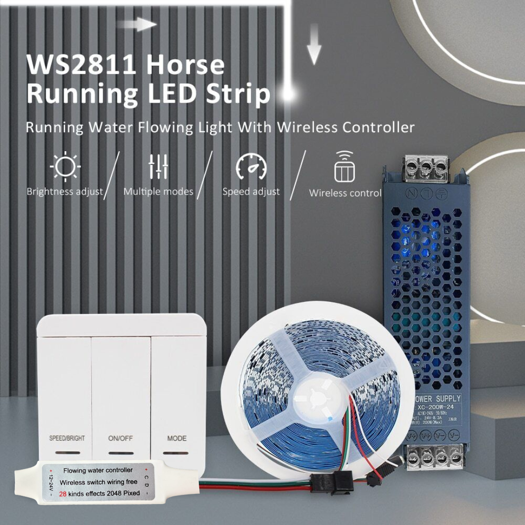 Running Flowing Water LED Strip Lights Kit - 2835 120L/m 24V WS2811 with Wireless Controller and Power Supply