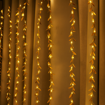 Golden Leaves Garland Curtain Lights | Warm White | Diwali Decoration