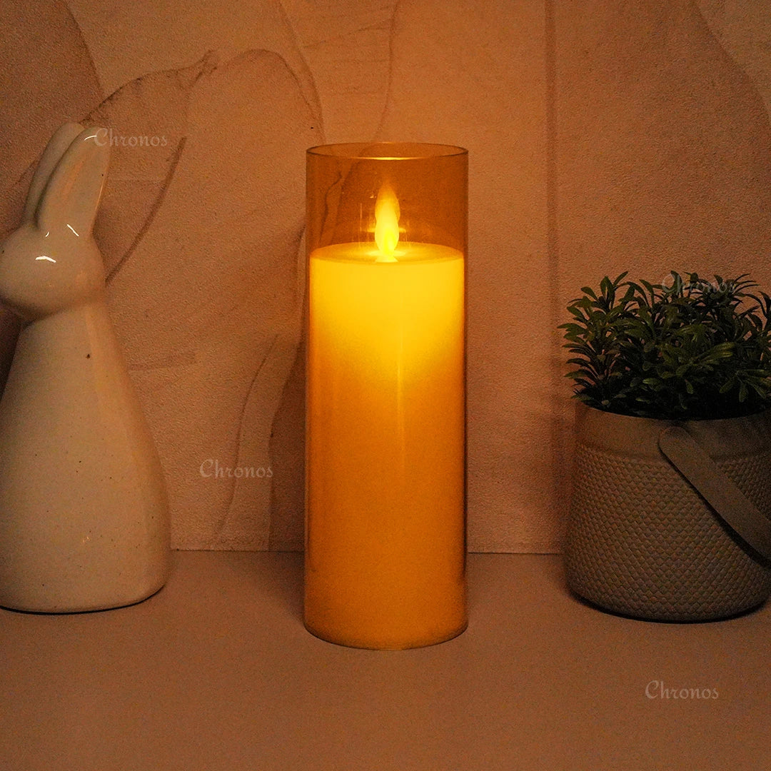 Acrylic Golden Glass LED Moving Flame Pillar Candle