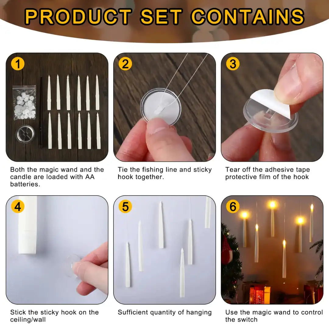 Lumos Floating Taper Candles with Wand | Pack of 12